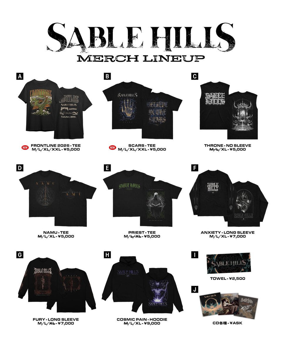 sablehillsjp's tweet photo. 【NEWS】

いよいよ2日後に迫った
FRONTLINE FESTIVAL 2026
マーチラインナップを公開！

フェスオフィシャルTeeに加えて、
新たに“Scars Tee”の発売が決定！

当日より物販にて販売します。 https://t.co/DTCjrLeeuE