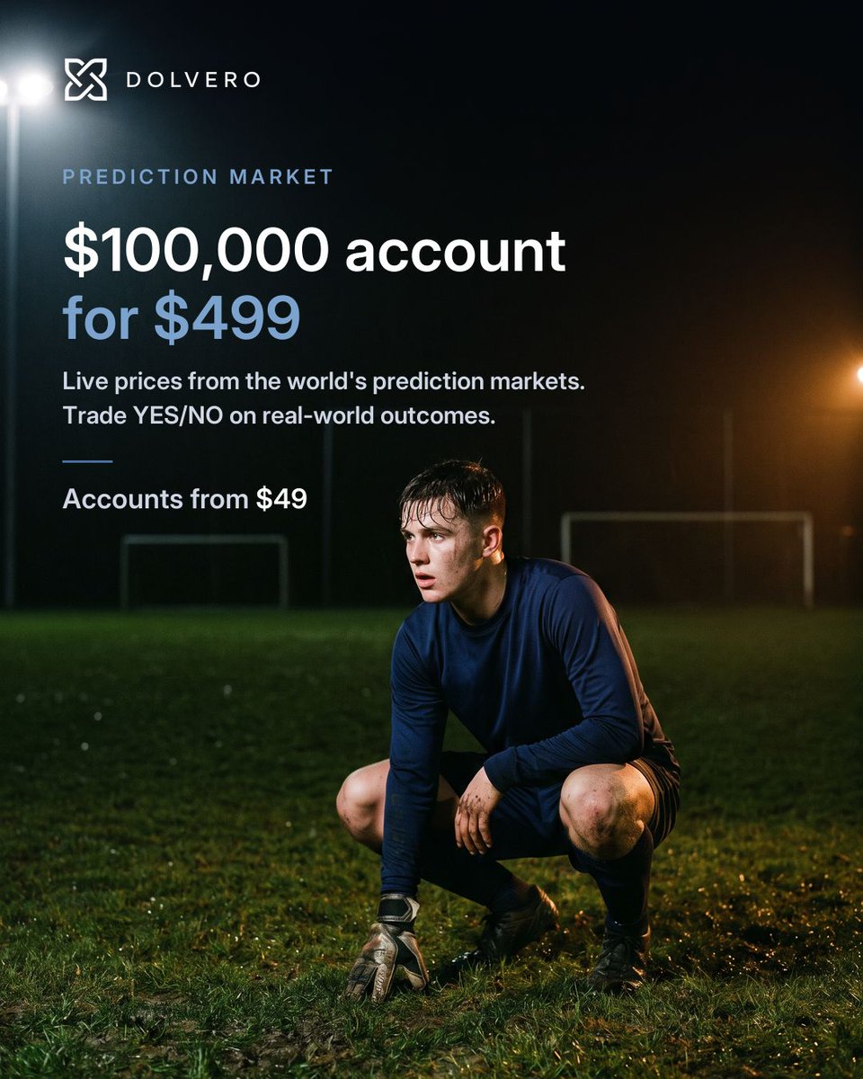 Dolveroprop's tweet photo. $100,000 prediction market account for $499. Live Polymarket and Kalshi prices, YES or NO on real outcomes, 10% target and 5% max drawdown. Accounts from $49. https://t.co/GuVeSy86ZG