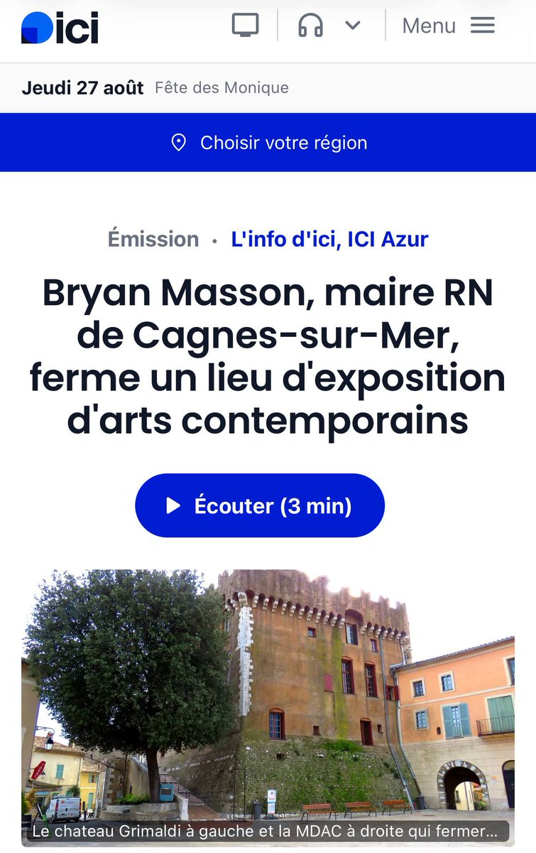 ObsMairiesRN's tweet photo. ALERTE. À Cagnes-sur-Mer, le maire RN Bryan Masson a décidé de fermer de force la maison des artistes, un local municipal dédié aux artistes contemporains depuis 1954. Partout où elle est aux affaires l’extrême droite s’attaque à la culture et à l’art. #ObservatoireMairiesRN https://t.co/GhZj1hUthU