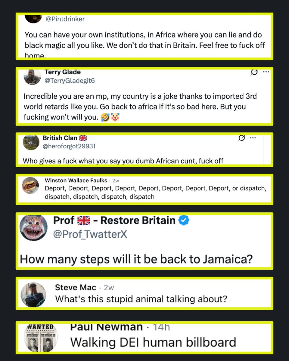 DawnButlerBrent's tweet photo. I’ve been sent an enormous amount of vile racist abuse and threats.

Here's just a fraction. When will platforms take responsibility?

I’ll expose them, hopefully the police will find them. 

More than ever we must stand united against racism, hate &amp; division ✊🏾

#ButlerBlocks https://t.co/BcjVnB3NHg