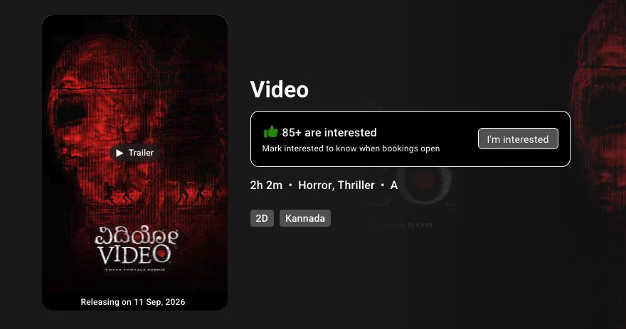 srinidhi_Blore's tweet photo. A small request from our #Videothefilm family 🙏

We are now live on BookMyShow. Getting good shows in the first week is everything for us. Your one click on "Interested" will help us get more visibility &amp; more theatres.

https://t.co/ecuuVwqdKw https://t.co/2nHUvqeuFW