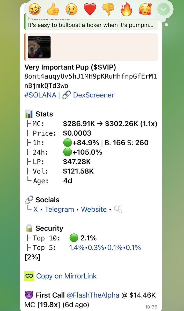 FlashTheAlpha's tweet photo. @HopiumPapi, the GOAT: “Damn, 20x from @flashthealpha. Fucking legend!”

Winning in this space comes down to having the right tools, finding the right tokens, and moving at the right time.

Create an account on https://t.co/zqYtOXCtXt and load up the @mirrorlinkio bot.

HMU VIPs https://t.co/mbiYVxG7Ry