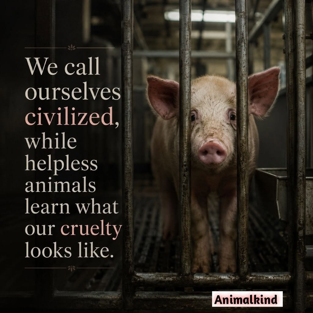 DervillaSmith's tweet photo. She doesn’t understand the walls around her, only that the world has suddenly become small and unfamiliar. 🐷 Those gentle eyes still hold the simple innocence of a life that never asked to be treated this way. 🤍 https://t.co/2lh914u2tF