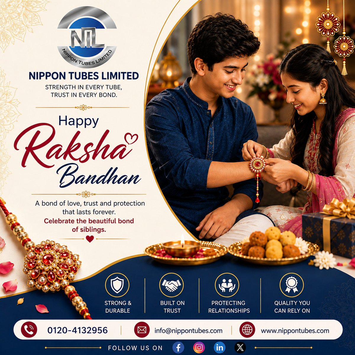 Nippontubesltd's tweet photo. ❤️🪢 Happy Raksha Bandhan! ✨

Celebrating the timeless bond of Love, Trust &amp; Protection between every brother and sister. 👨‍👩‍👧‍👦

✨ Strong &amp; Durable | Built on Trust | Quality You Can Rely On

Wishing you and your family a joyful and blessed Raksha Bandhan! ❤️

#HappyRakshaBandhan https://t.co/hGtjwy3lQ6