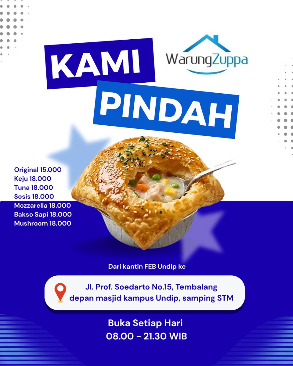 yayabaikhati's tweet photo. Halo pelanggan setia zuppa Kantin FEB!! 
Kami sekarang pindah yaa ke seberang maskam tepatnya samping STM. Buat yg blm pernah cobain zuppa Kantin FEB yuks cobain start from 15k ajaa🤩🤩

yang lagi bingung mau makan malam apa, zuppa soup bisa jadi pilihan ni, recomended banget😻🙆 https://t.co/r0VbDP3F0s