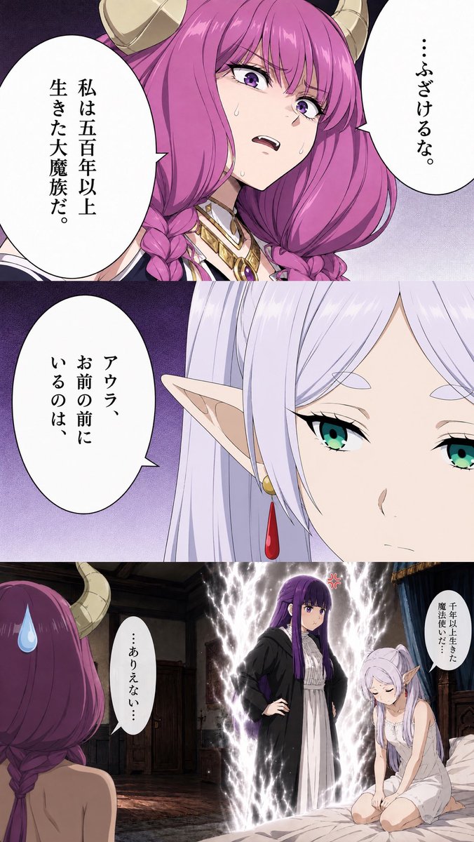 AItomato2101's tweet photo. 【タイトル】さらに五百年以上の貫禄

フェルン『フリーレン様、あれほどお風呂入ってから寝るようにって言ったじゃないですか！』

#3コマフリーレン
#Frieren https://t.co/G8g6U71GEy