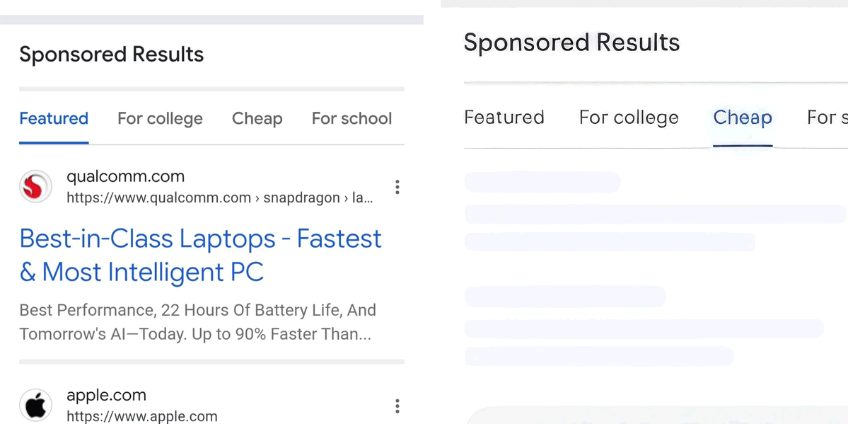 rustybrick's tweet photo. ICYMI: Google Ads tests swipeable categories for sponsored ads  again https://t.co/FAcBpIWDtd https://t.co/KHn54LTaWI