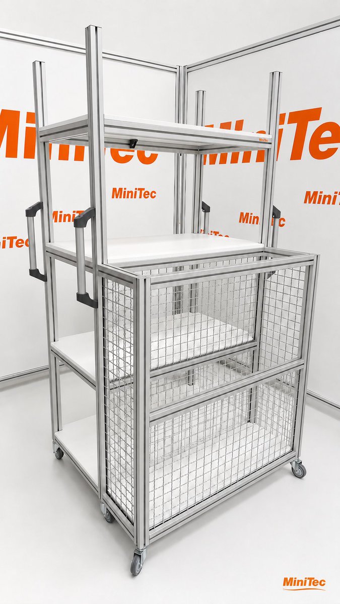 minitecesp's tweet photo. En #MiniTec diseñamos estructuras de picking y almacenamiento a medida: baldas a diferentes alturas, ruedas, asas laterales y espacio optimizado. Soluciones con perfiles de aluminio adaptadas a cada aplicación.
#MiniTec #Picking #LogísticaInterna #Intralogística https://t.co/rI3SpLVNYE