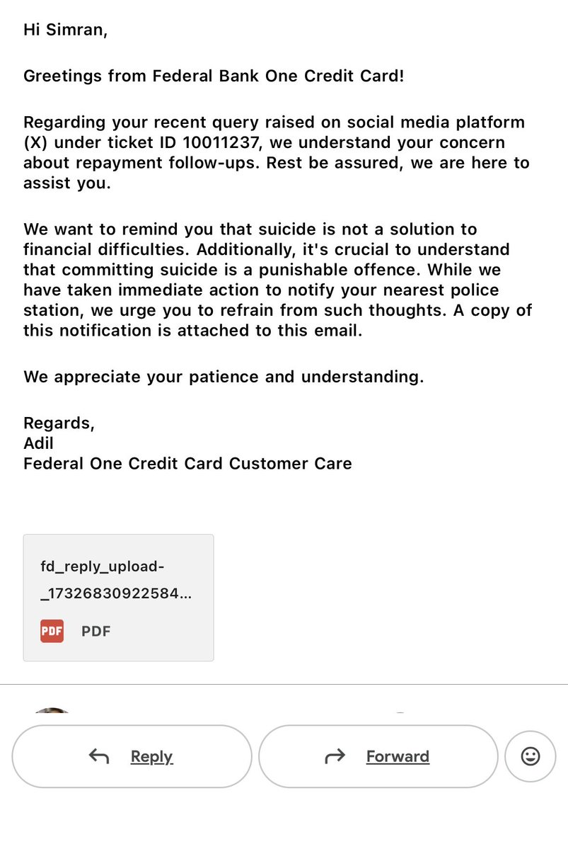 simranrai518's tweet photo. Everyone if you complaint to onecard about the wrongdoings of their agents and harassment which is causing you mental trauma they will complaint about you in police station instead of taking accountability. Now they humiliated me in the society @OneCardHelp @FederalBankLtd @RBI https://t.co/WlMlp6CrbA