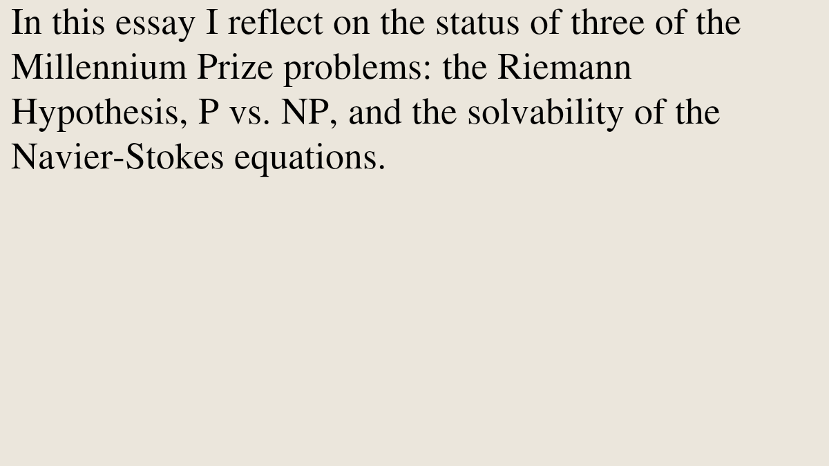 HistoryOverview's tweet photo. Reflections on the Millennium Problems

Lloyd N. Trefethen
https://t.co/vuVVvei11U [𝚖𝚊𝚝𝚑.𝙷𝙾 𝚖𝚊𝚝𝚑.𝙽𝙰] https://t.co/9fYmPazand