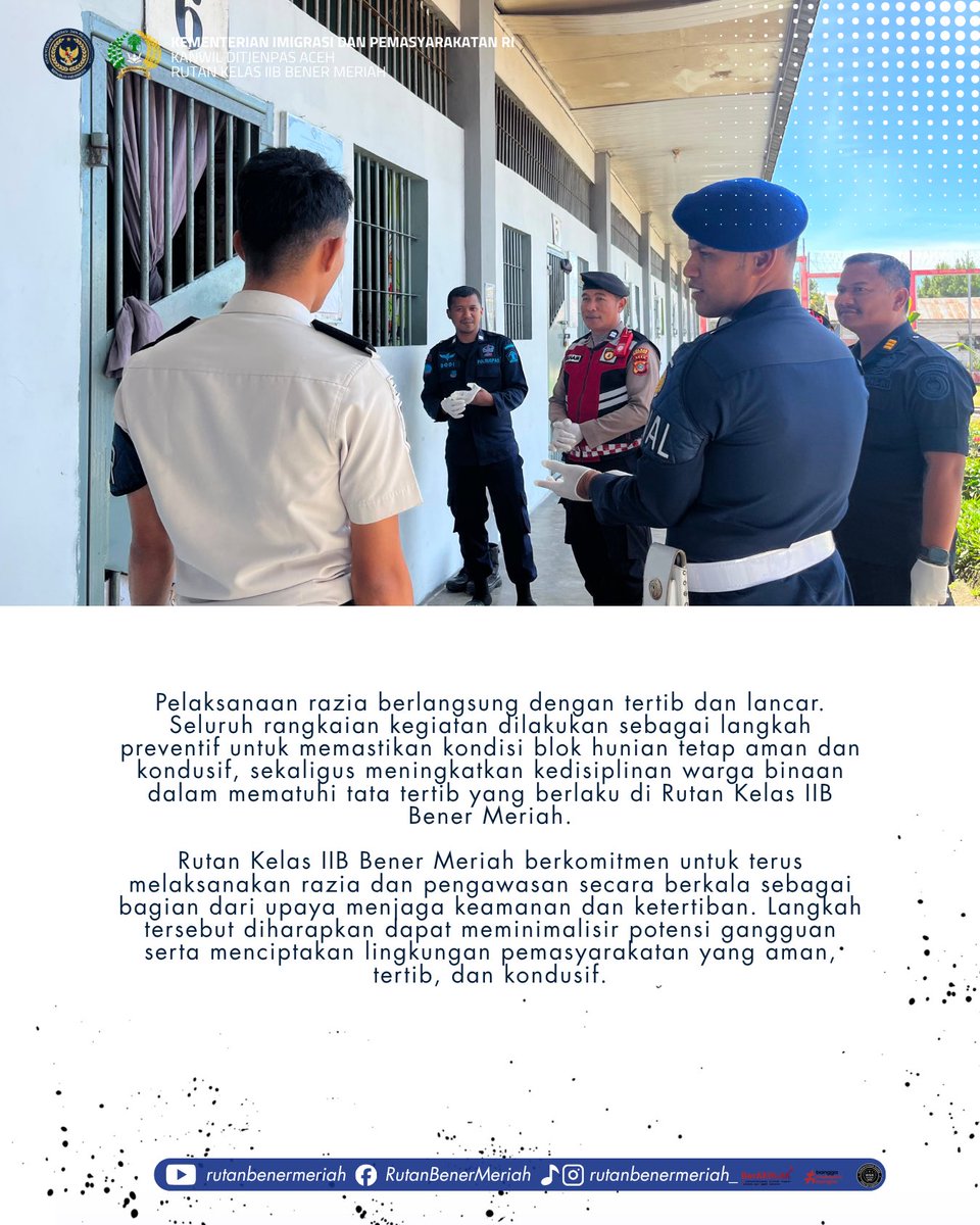 rutanbm's tweet photo. Rutan Bener Meriah Gelar Razia Rutin Blok Hunian Bersama Aparat Kepolisian Polres Bener Meriah

#kemenimipas 
#pemasyarakatan 
#ditjenpas 
#ditjenpasaceh https://t.co/D0GrWTyBKO
