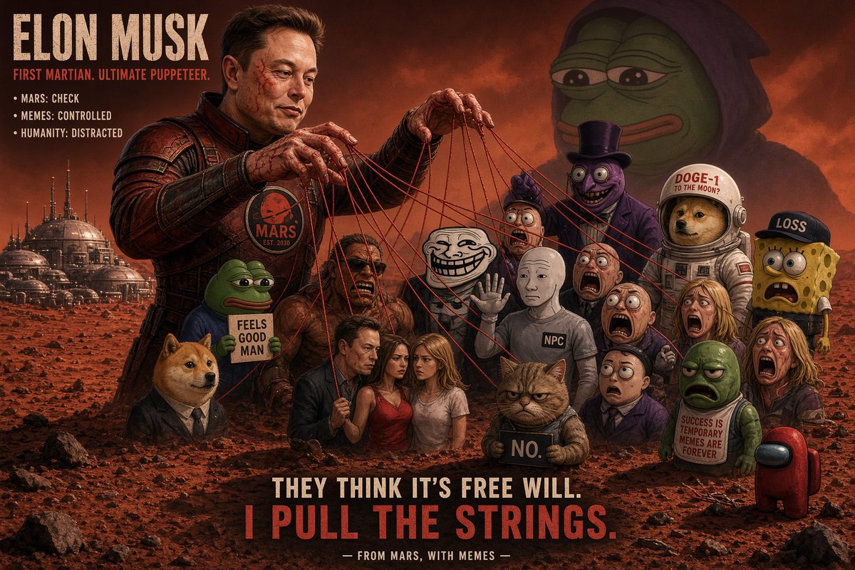MartiansOfMars's tweet photo. Elon doesn’t pick memes every day.

So when he does, people pay attention. 👀

The memes he chooses often feel intentional, close to his interests, his vision, and the culture he’s helped create.

And with Martians, he didn’t just pick the meme…he went a step further and requoted the memecoin, putting Martians directly in front of the world. 👽🔴

Mars. Memes. Elon. Martians.

Now @solana has its chance to power through this bull run with a meme that already caught the attention of the man obsessed with making humanity multiplanetary.

The market decides what happens next, but being noticed is where every big story starts.

$MARTIANS 👽🚀🔴
