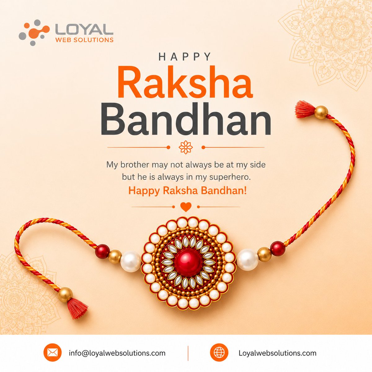 loyalwebsol's tweet photo. 🧡 Happy Raksha Bandhan!
Raksha Bandhan is a beautiful celebration of the bond of love, protection, trust, and togetherness between siblings. 💫
May Raksha Bandhan bring happiness, success & beautiful memories to all! 🪢❤️
#RakshaBandhan #SiblingLove #LoyalWebSolutions https://t.co/G7da6yiwEN