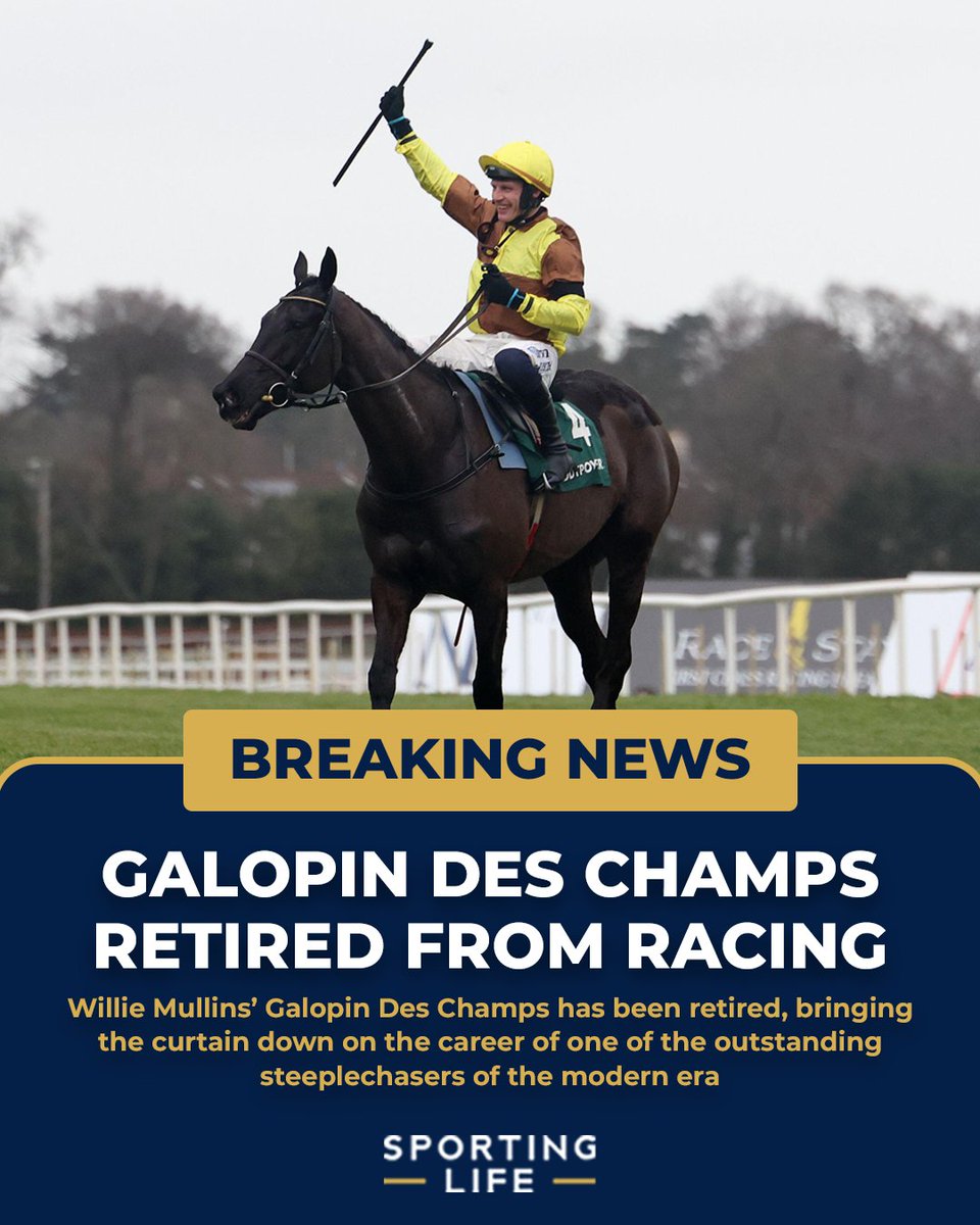 SportingLife's tweet photo. 🏇 26 races
🥇 15 wins
🤯 12 Grade 1 wins
🏆🏆🏆 Irish Gold Cup
🏆🏆 Cheltenham Gold Cup
🏆🏆 Savills Chase
💰 £1.96m prize money
📊 181 @Timeform rating

What a racehorse. Happy retirement, Galopin Des Champs! 👏 https://t.co/3WAcMN9zJE