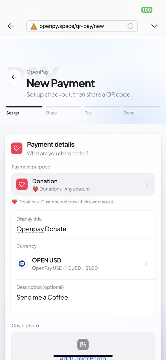 OpenPayTeam's tweet photo. 🔗 Smart QR Payments with OpenPay @PiCoreTeam 

Create a payment QR in seconds and let customers pay using OUSD, Pi Network, or Virtual Card.

⚡ Create a payment request
📱 Share your QR code or payment link
💳 Accept multiple payment methods
💰 Receive payments through OpenPay
📊 Track orders, revenue, and settlements in real time

From a simple donation to a full checkout experience, OpenPay QR Pay gives businesses a smarter way to accept digital payments.

Scan. Pay. Done.

#OpenPay #QRPay #PiNetwork #OUSD #Payments #Web3