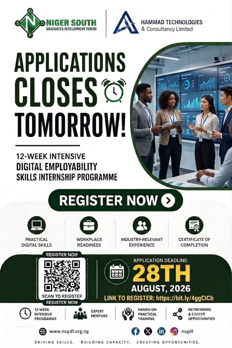 nsgdforum's tweet photo. FINAL CALL: APPLICATIONS CLOSE TOMORROW – NSGDF 12-WEEK INTENSIVE DIGITAL EMPLOYABILITY SKILLS INTERNSHIP PROGRAMME https://t.co/ZsaCz3tLAy