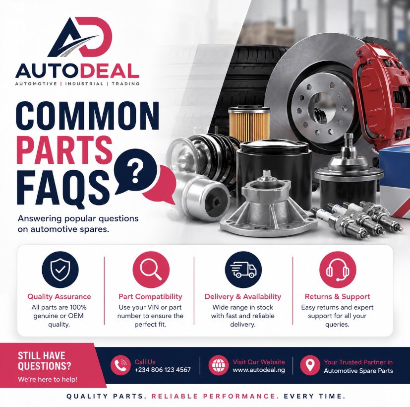 ADspareNG's tweet photo. Quality parts. Reliable performance. 
Got questions about automotive spares? We’ve got the right answers and the right parts for you.

#AutoDeal #AutomotiveParts #GenuineParts https://t.co/FKKZFRLZrR
