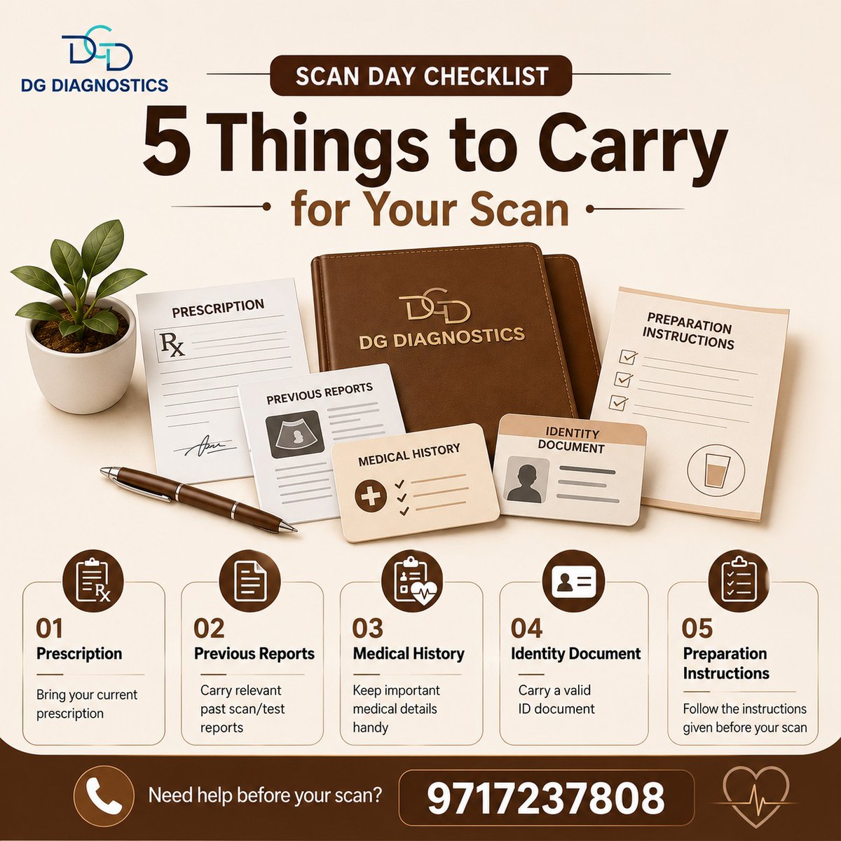 dgdiagnostics's tweet photo. #Beforeyourscan, carry these #5essentials:
#Prescription
#Previousreports
#Medicalhistory
#IDdocument
#Preparationinstructions
#Stayorganised and follow the guidance provided.
#DGDiagnostics #ScanPreparation https://t.co/IwIWRJm00M