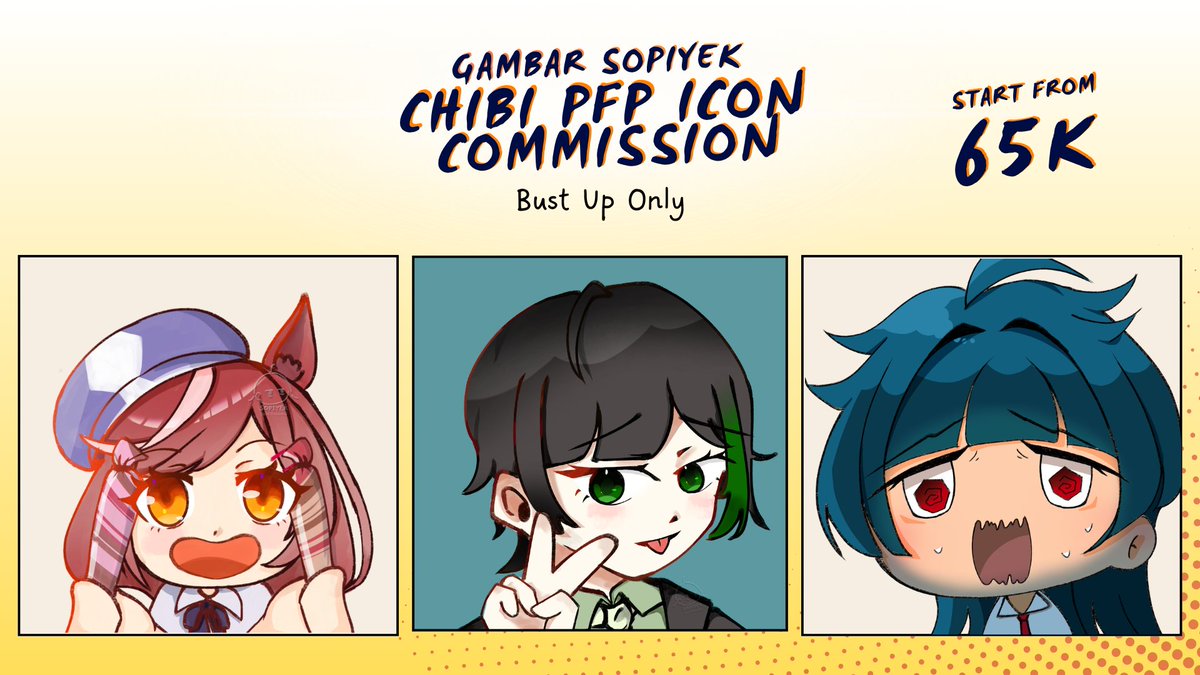 Gambar_Sopiyek's tweet photo. Gambar Sopiyek #Commissionsopen ✨
[🔄&amp;❤ are very appreciated]

Hello!! Finally, college is over and I’m back wth my #commission
Included:
- anime style
- chibi icon
- YCH

[Ps: Ada free doodle kepala untuk 5 komis pertama]. https://t.co/z8q30QlVJq