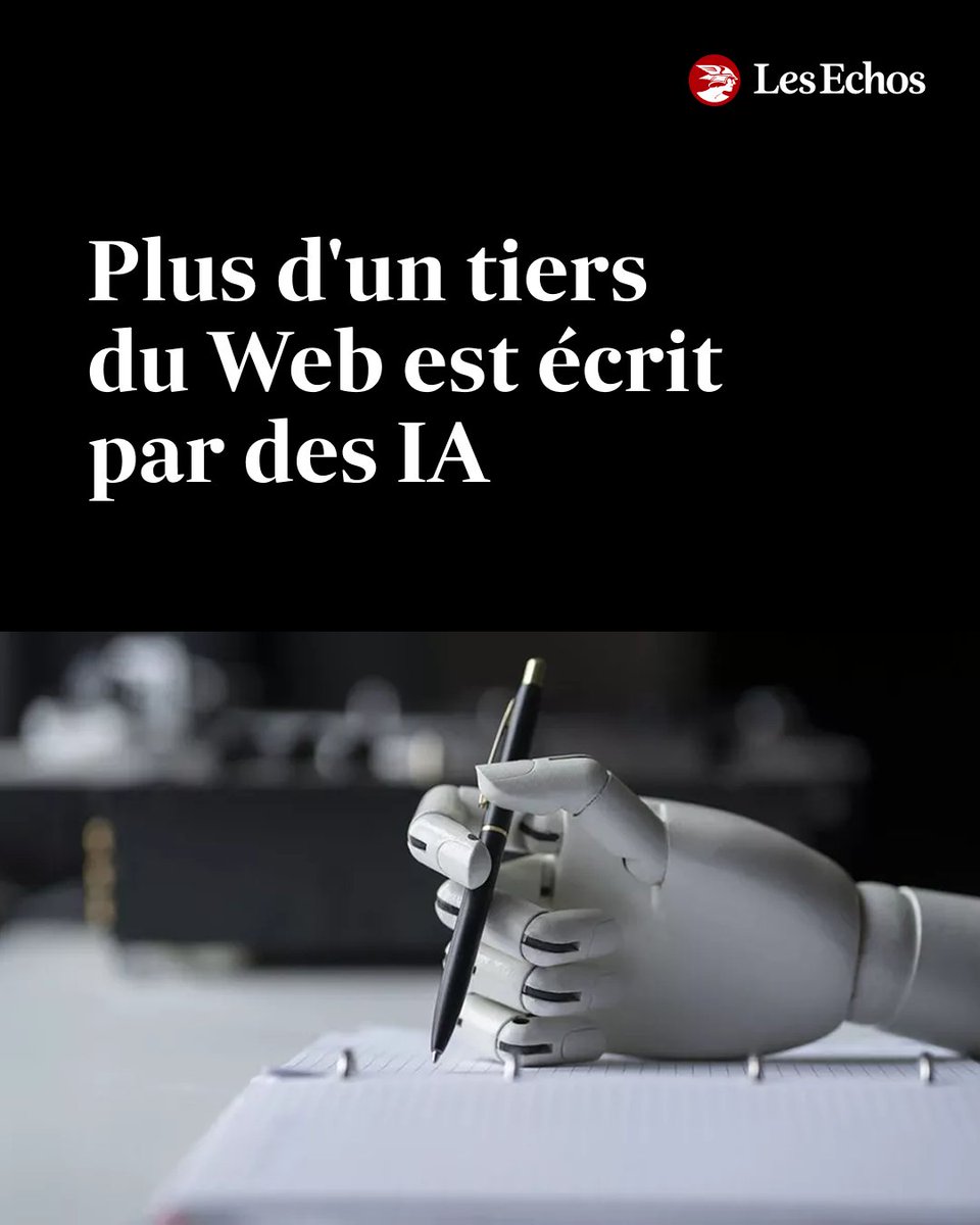 LesEchos's tweet photo. 🤖 L'article que vous allez lire a été écrit par un vrai humain. Plus si fréquent, comme le montrent de récentes études, s'inquiétant d'une explosion des contenus rédigés par des « robots ». Avec son lot de conséquences. ➡️ https://t.co/P2XnnwMQNU https://t.co/dPHp3HIIZ0