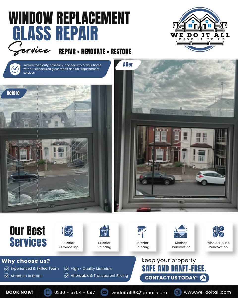 wedoitall63's tweet photo. FROM SHATTERED TO SEAMLESS. 🔨✨

Cracked glass or blown seals? wedoitall has you covered. We swap out damaged double glazing fast, leaving your home safe, sealed, and crystal clear.

Accidents happen—but you don’t need to replace the whole window frame to fix shattered glass! https://t.co/nXVKWyYQnd
