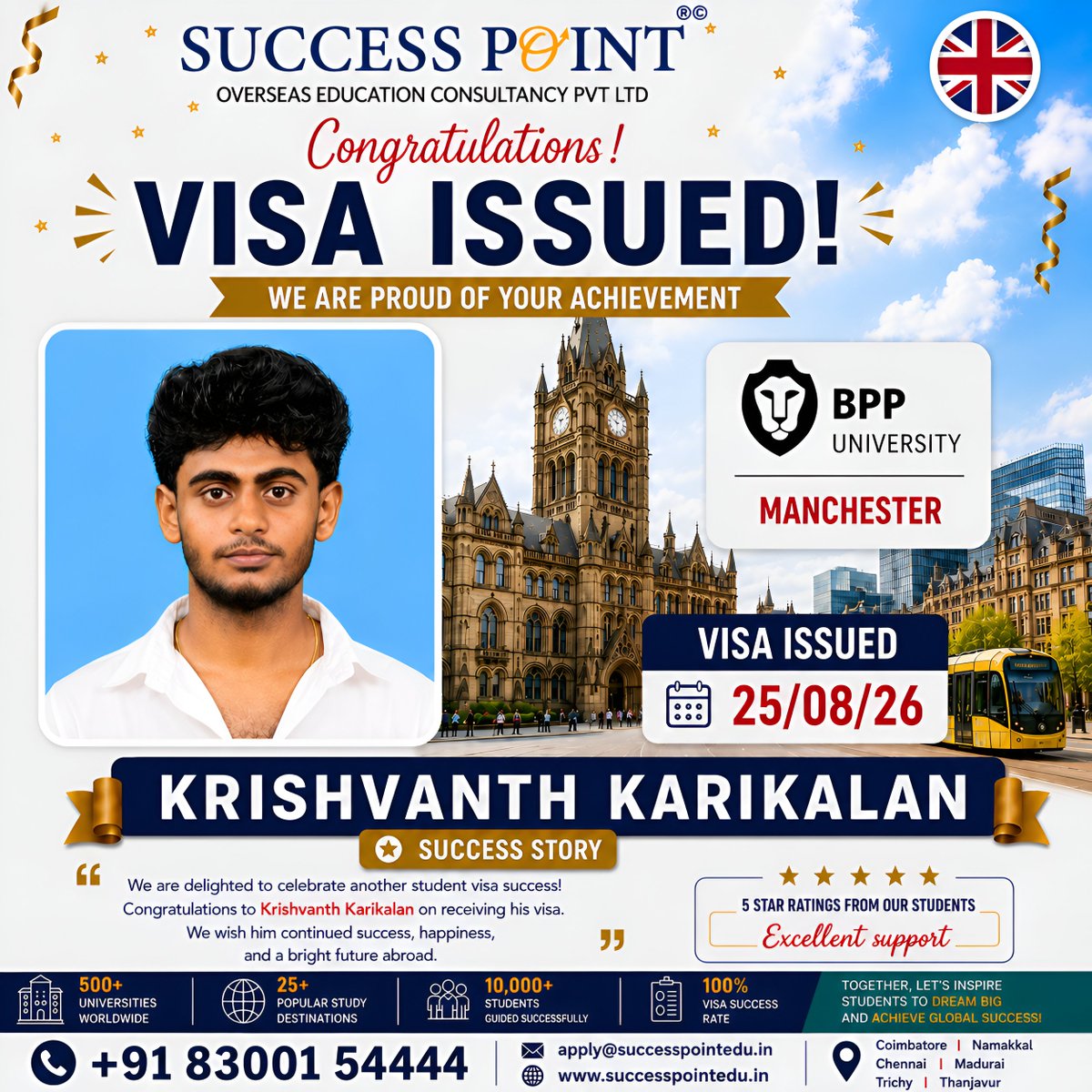 successpointedu's tweet photo. VISA ISSUED SUCCESS STORY
Thank you for choosing Success Point Overseas Education Consultancy
📞 +91 83001 54444
📧 apply@successpointedu.in
🌐 https://t.co/KaiRxGj0Wb
#VisaIssued #UKVisa #UKStudyVisa #StudentVisaSuccess#InternationalStudent #UKAdmission#StudentSuccess https://t.co/vkuCuJD6nE