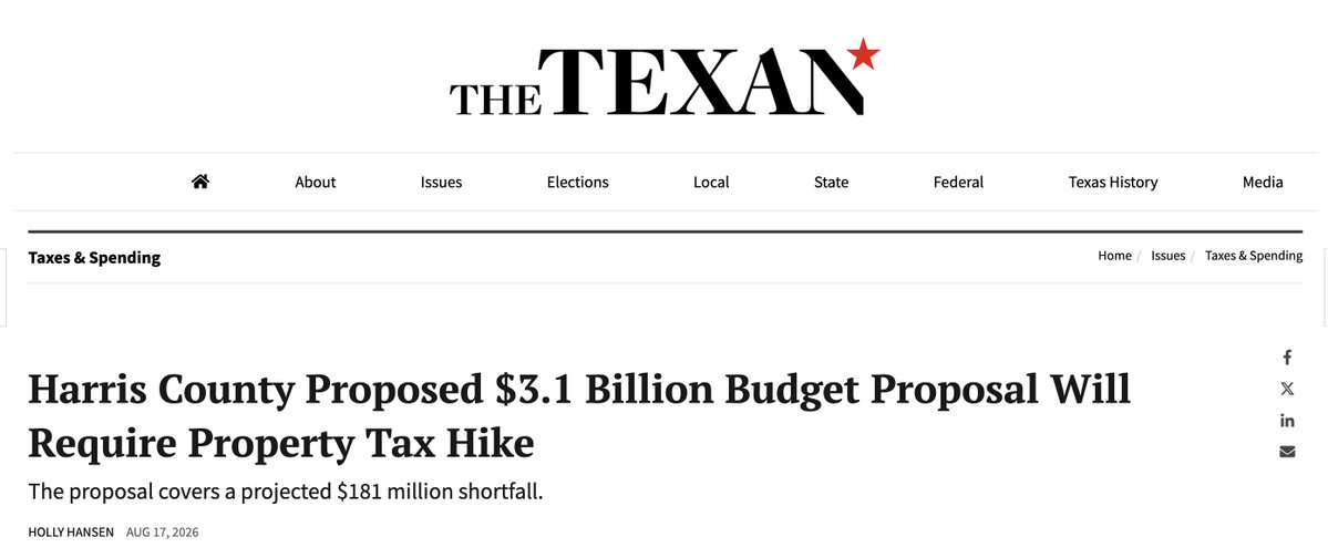 hollyshansen's tweet photo. In: On Harris County's proposed $3.1 billion budget @BillKingHouston says "spending in the County’s General Fund will increase by $327 million, just under a 12% increase. It appears to me to be the largest budget increase in the County’s history, both in absolute dollars and as a percentage."