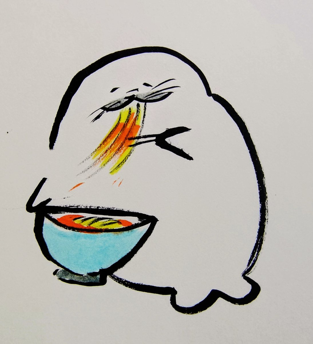 jissunboshi96's tweet photo. 信じられないほど辛いラーメンを食べてしまったアザラシを描きました。 https://t.co/QUjyFRuLhd