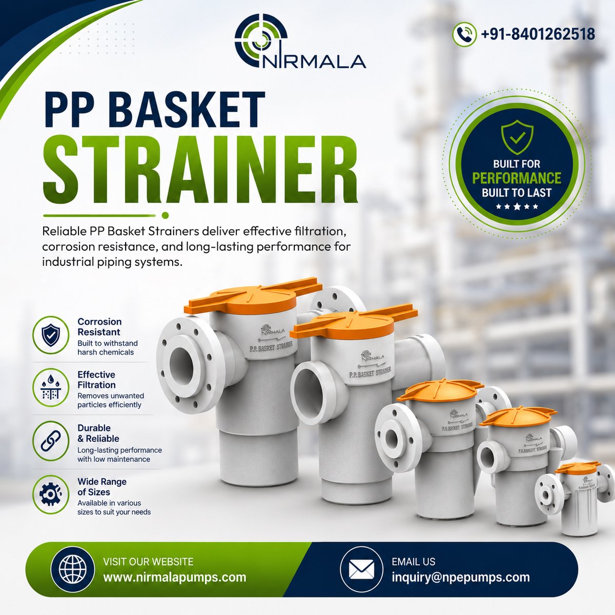 NirmalaPumps's tweet photo. Nirmala Pumps PP Basket Strainers offer effective particle filtration, corrosion resistance, durable construction, and low-maintenance performance for industrial piping systems.

https://t.co/S9694fx5De

#PPBasketStrainer #IndustrialFiltration #FluidHandling #NirmalaPumps https://t.co/Z04J5OFXVm