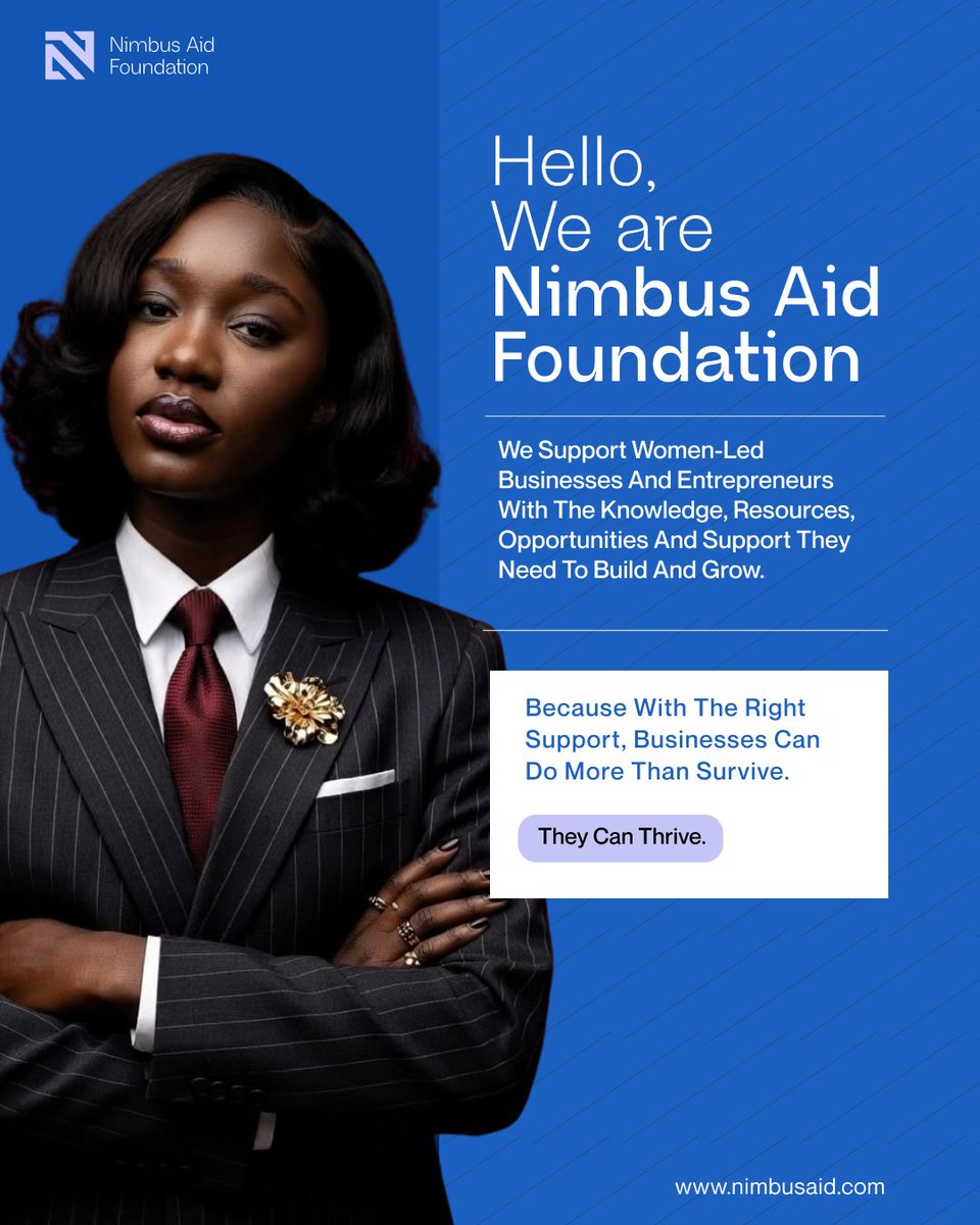 Nimbusaid's tweet photo. Building a thriving business takes more than a good idea.

It takes the right knowledge, resources, opportunities, visibility and support.

That’s what we’re here for.

#NimbusAidFoundation #WomenEntrepreneurs #SMEs https://t.co/6dpEo8TelM