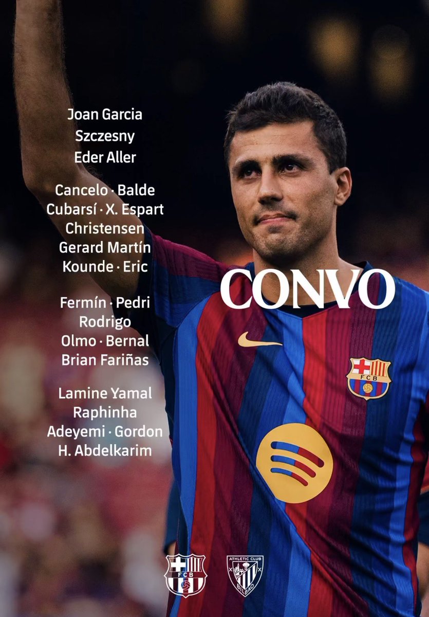 horlar1700's tweet photo. Barca squad list for the game against Atletico Bilbao✨

Rodri in💪🏾💫 https://t.co/bin2nszlni