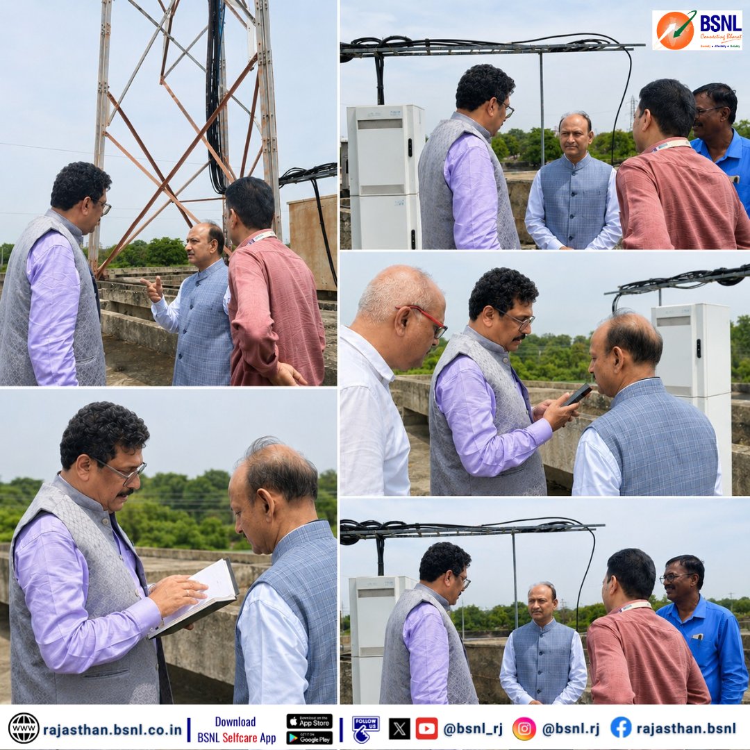 BSNL_RJ's tweet photo. CMD BSNL inspected the Mobile BTS at Industrial Area, Kishangarh, Ajmer, along with CGM Rajasthan and Team #BSNL Ajmer.
During the visit, CMD emphasized the need to optimize the BTS as per traffic requirements and customer latching patterns. The team was directed to ensure 99% BTS availability, considering the site's importance in serving both industrial customers and highway commuters.
Team BSNL remains committed to delivering reliable, high-quality mobile connectivity to every customer.
#BSNLIndia #InternetForEveryone #BSNLServices #SmartIndia #EverydayConnectivity #swadeshi4G
@DoT_India @BSNLCorporate @CMDBSNL @robertravi21