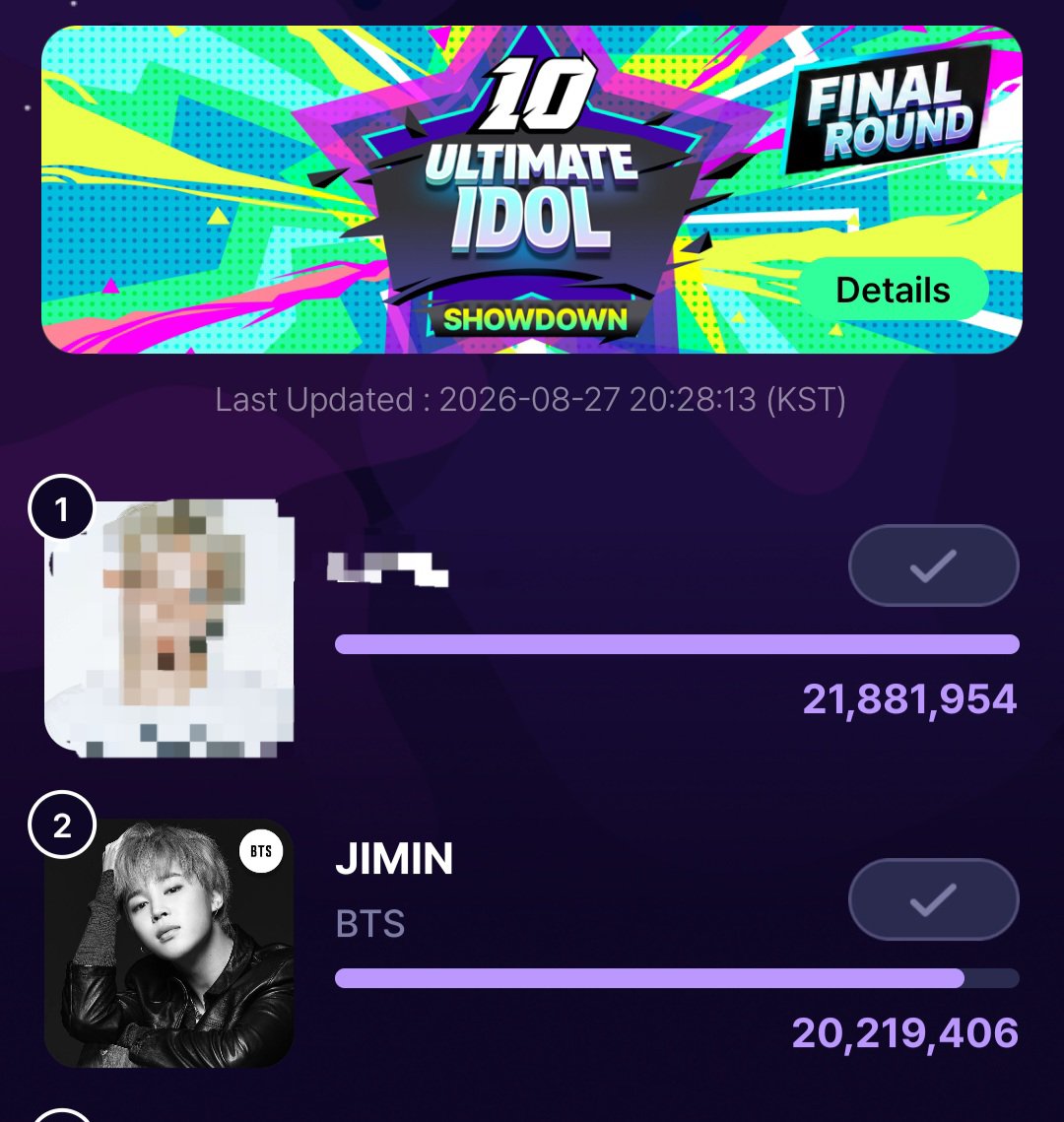 voteforpjm2's tweet photo. 🗳FANDORA D_0
🎁October Ultimate Birthday Ranking (Final)🎂

The voting ends at 3 PM KST. MASS VOTING will start at 2 PM KST. Complete watching all 20 ads as early as possible. Jimin is currently behind the 1st contender by over 1.6 million votes, so we need 100% participation from all voters! If the mass voting sched conflicts with your time zone, please make sure to cast all your votes ahead of time.

🏆Final 1st Place Reward:
✨️ MAX VJSION Hongdae Entrance for 7 days

▪︎ Collect Hearts by watching ads
(20 ads = 1000 ♡ per day)
▪︎ Hearts expire at the end of every month.