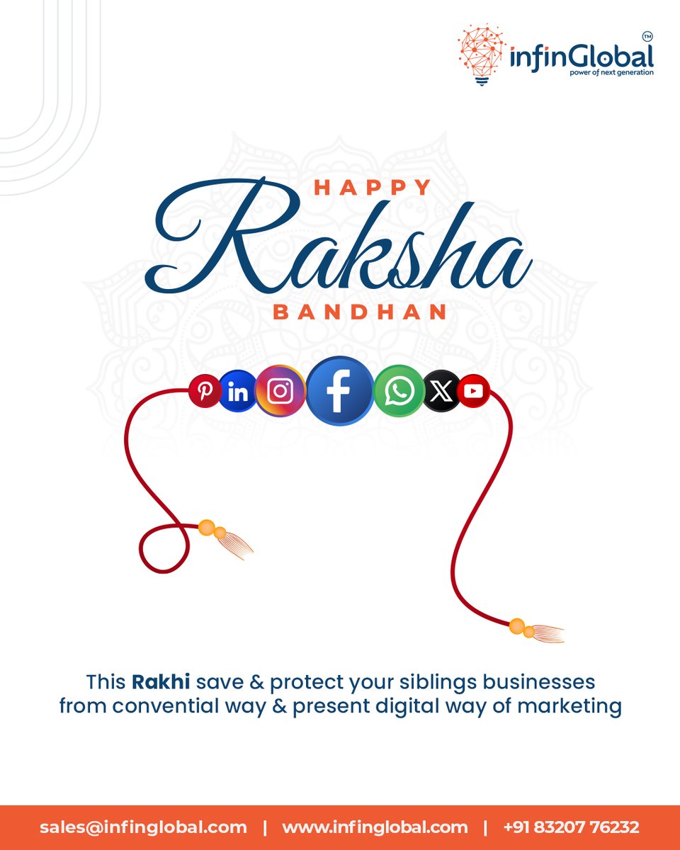 infinglobal's tweet photo. This Raksha Bandhan, let’s celebrate the bond of protection by protecting what matters most  your business.

Move beyond conventional marketing and embrace smarter digital solutions with Infinglobal.

Because the strongest bonds are built to last. https://t.co/dP0UztGy2J