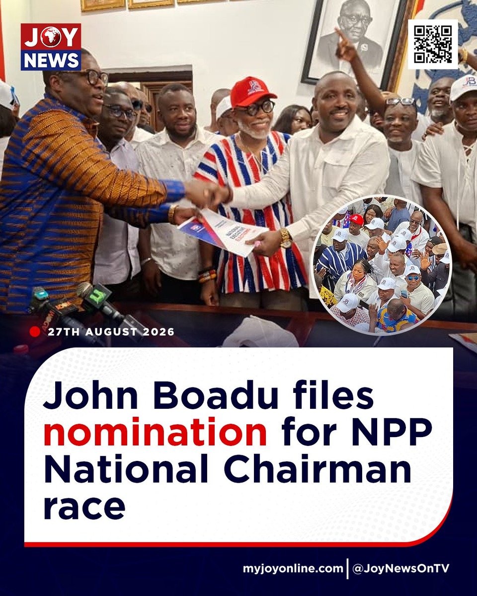 Joy997FM's tweet photo. John Boadu files nomination for NPP National Chairman race
Details here: https://t.co/dkUSBXM39q
#JoyNews #JoyFM #GhanaNews #JoyPrime #MyJoyOnline https://t.co/zgNsfqZnIG