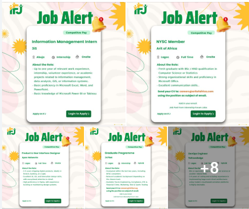 ifj_platform's tweet photo. NEW TECH & GRADUATE ROLES LIVE ON IFJ! 🔥

Hiring now: Tezza | SEND | GE Vernova | 247Bet | TeKnowledge | Arit of Africa & more!

Apply via the IFJ App: https://t.co/jBMyQhAwwg

View details in the channel:
https://t.co/PiuMMLNdDS

#JobsInNigeria #TechJobs #NYSC #GraduateTrainee #JobAlert #NaijaJobs #Hiring #CareerTok