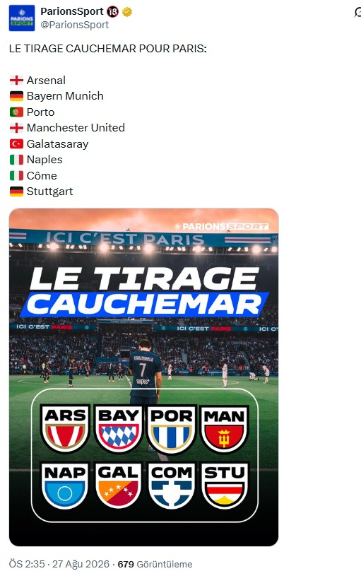 samiyengundem's tweet photo. PSG taraftarları, takımları için oluşabilecek “ölüm grubu” senaryolarında Galatasaray’a da yer verdi. https://t.co/b8sbH3K3OX