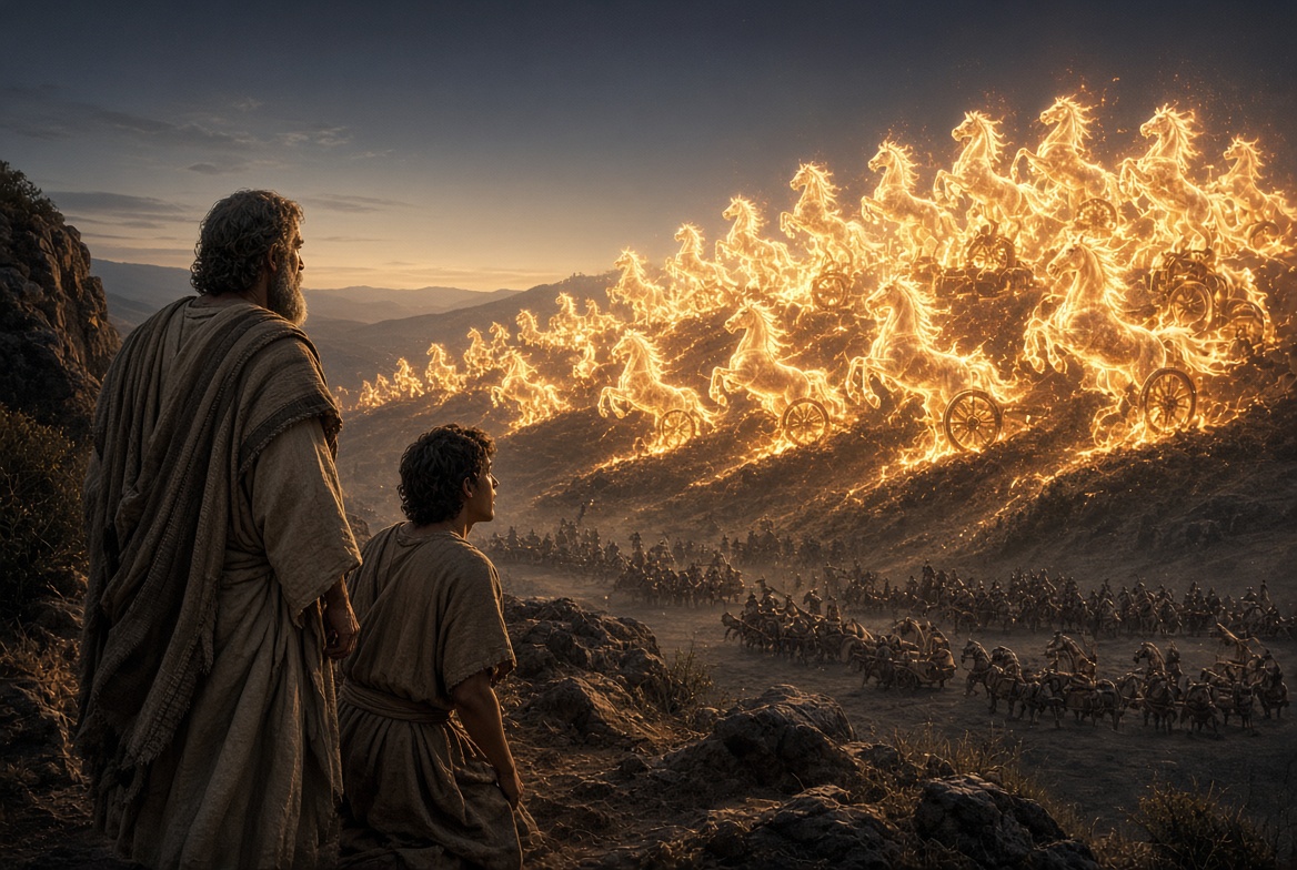 GuitarmanJoel's tweet photo. “When the servant of the man of God rose early in the morning and went out, behold, an army with horses and chariots was all around the city. And the servant said, “Alas, my master! What shall we do?” He said, “Do not be afraid, for those who are with us are more than those who are with them.” Then Elisha prayed and said, “O Lord, please open his eyes that he may see.” So the Lord opened the eyes of the young man, and he saw, and behold, the mountain was full of horses and chariots of fire all around Elisha. And when the Syrians came down against him, Elisha prayed to the Lord and said, “Please strike this people with blindness.” So he struck them with blindness in accordance with the prayer of Elisha” (2 Kings 6:15-18 ESV)