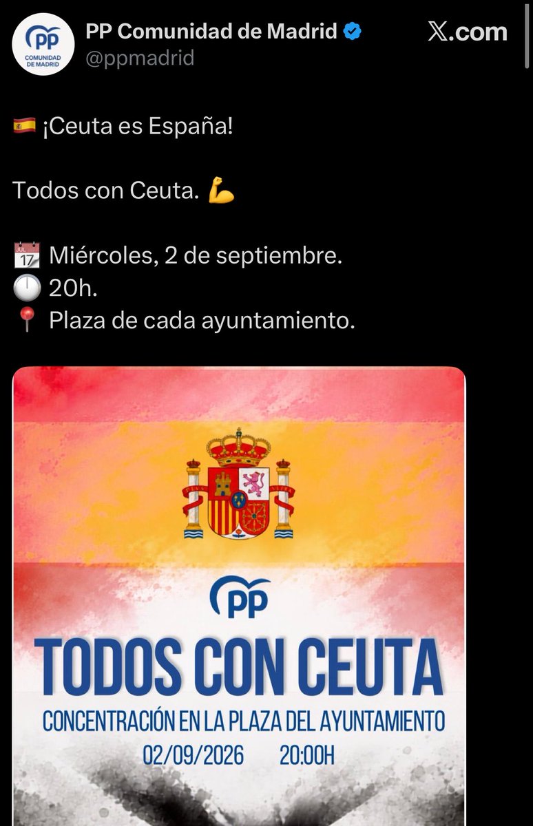 RaRapture's tweet photo. Hola! He visto tela de anuncios como estos, de diferentes partidos

Recordaros que la convocatoria ciudadana (convocada por ceutíes) es a las 20:00 en la plaza de las cortes (Madrid). 

No dejemos que NINGÚN partido se aproveche de la organización ciudadana 💪🏻🤍🖤 https://t.co/PwCBzphPlW