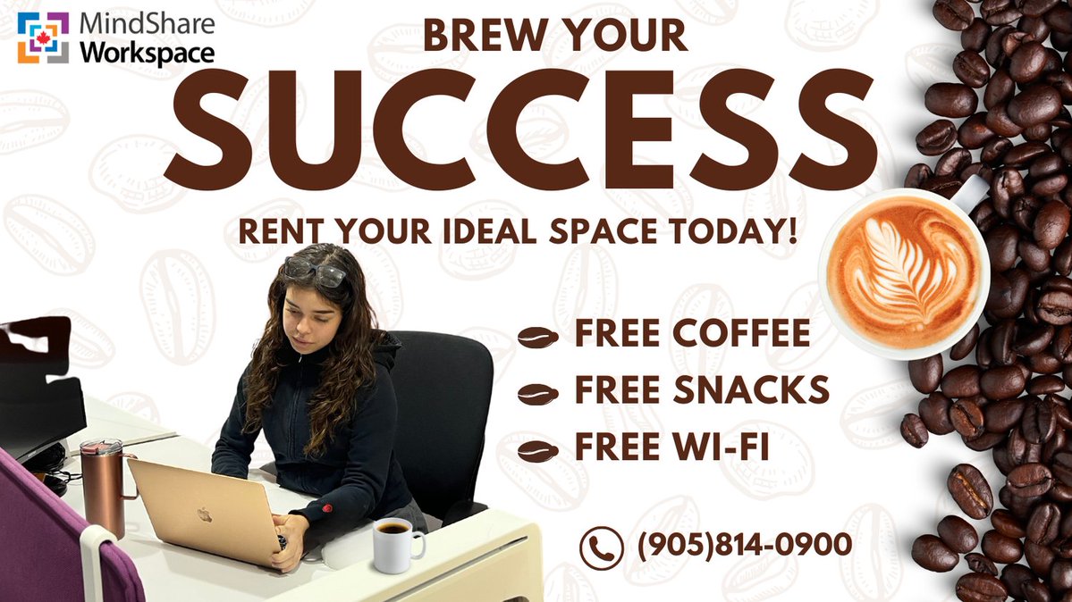 MindShareWork's tweet photo. ☕ Brew your success at MindShare Workspace! Whether you're studying, working, or building your next big idea, we've got the perfect space for you. Free coffee, snacks &amp; Wi-Fi included. 🚀@mindsharelearn #Coworking #MindShareWorkspace #Productivity #Mississauga #Milton #Oakville https://t.co/1A9do0UrPz