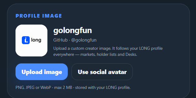 golongfun's tweet photo. We upgraded LONG Desks + market UX:

• GitHub/Twitch avatar support + custom uploads
• Key balances on chat profiles 🔑
• Clickable social identities
• Real Desk price charts
• Top holders + token details
• Buy/Close directly inside Desks
• Cleaner candle charts
• Token contract copy + BaseScan links
• /0xcontract + /0xcontract/desk URLs

https://t.co/pwG4csw7Kf

https://t.co/O1uaUl5PmC

LONG keeps getting sharper. 🔵