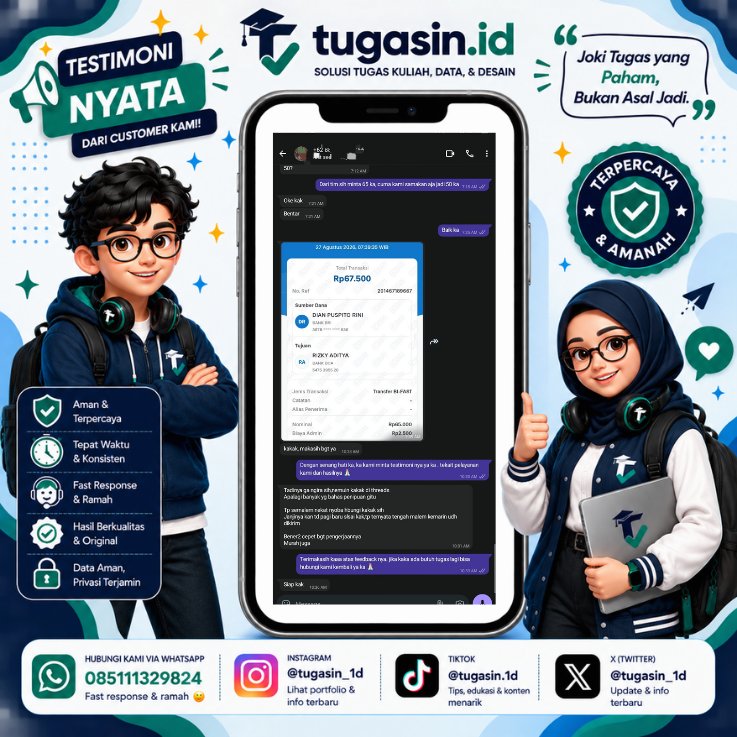 tugasin_1d's tweet photo. Satu lagi testimoni dari customer https://t.co/ywp2O5Fhtt.
Terima kasih atas kepercayaannya. Kami terus berusaha memberikan hasil yang rapi, tepat, dan sesuai kebutuhan.

Link : https://t.co/98PtuFsGUe https://t.co/l7Er8pqpZU