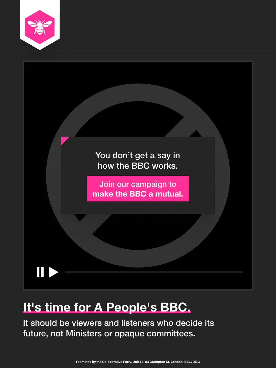 CoopParty's tweet photo. The BBC is cutting £500 million and one in ten jobs, with staff on Newsnight expecting their programme to go.
 
A TV licence costs £180 a year and carries no vote in how the BBC is run.
 
The Charter Review should make licence fee payers members, with a real stake and a say. https://t.co/FhVTFQP2nl