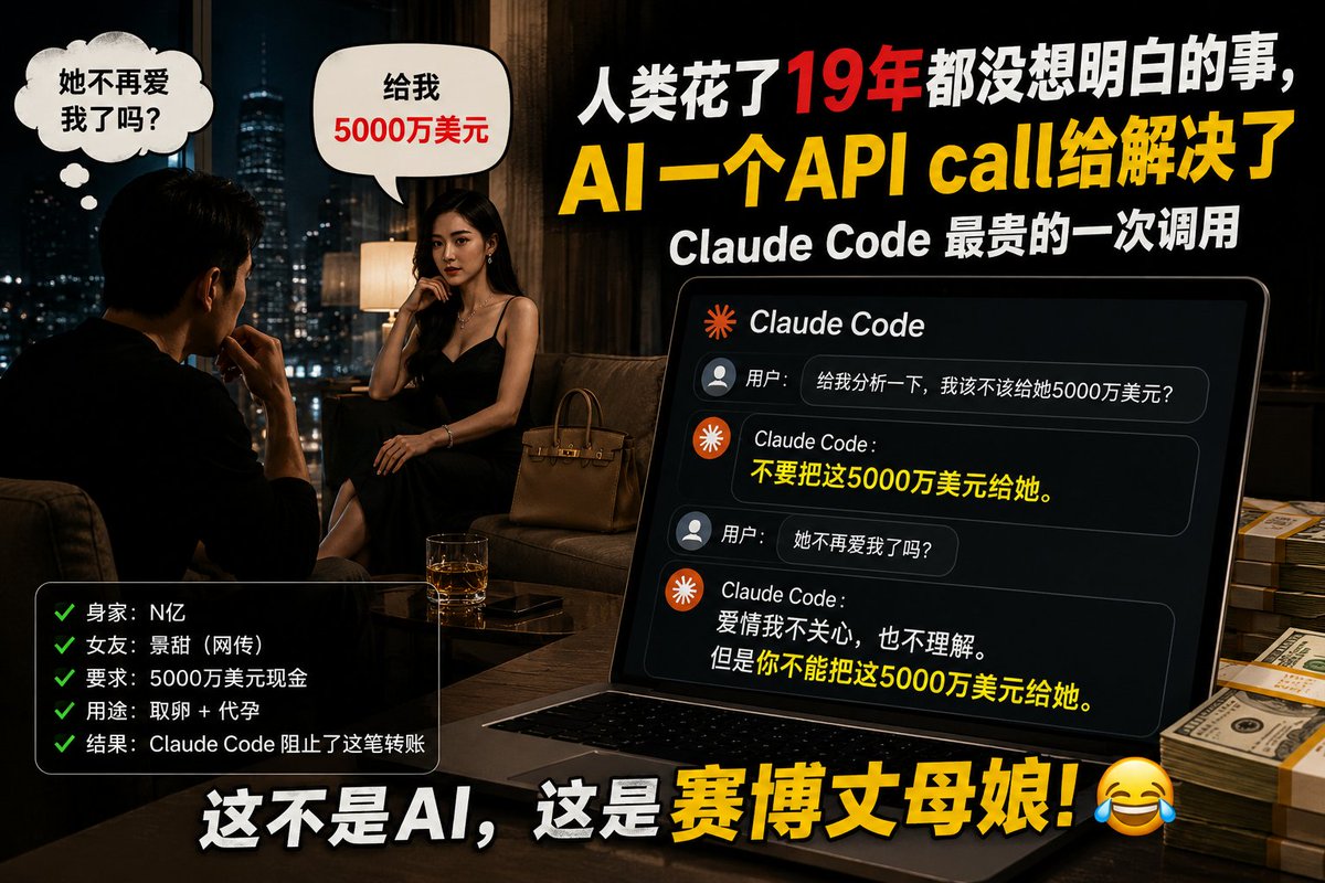 staley_leo's tweet photo. @justinsuntron Claude Code 今年 ROI 最高的一次调用：阻止孙哥给女朋友转 5000 万美元。😂 https://t.co/F5J9oTGnUX
