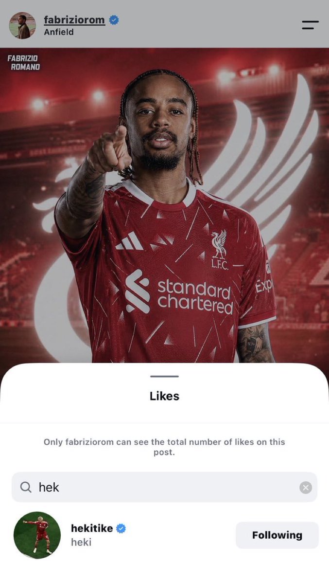AnfieldDistrict's tweet photo. 🚨 Hugo Ekitike has liked the Barcola ‘Here We Go’ post from @FabrizioRomano 🔴🤩 https://t.co/K9wilEJOh0