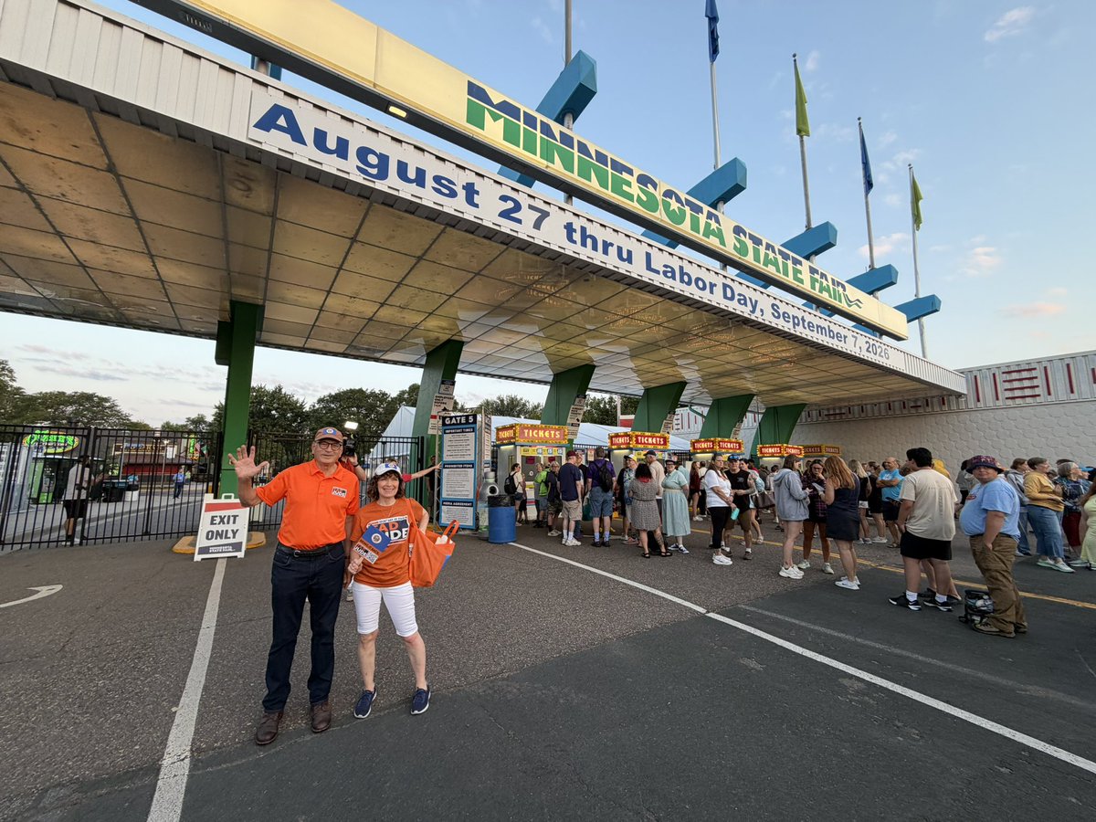 TadJudeMN's tweet photo. 🚨 DAY 1 — THE GATES OPENING  SOON! 🎡 crowd is excited, and it’s going to be an incredible day at the @mnstatefair!
Join @TadJudeMN at his booth at 8:45 AM by the DNR booth for the official raising of Minnesota’s Historic Flag! 
Come be part of history! #MNSOS #TeamJude https://t.co/ePn4Wk6Udu