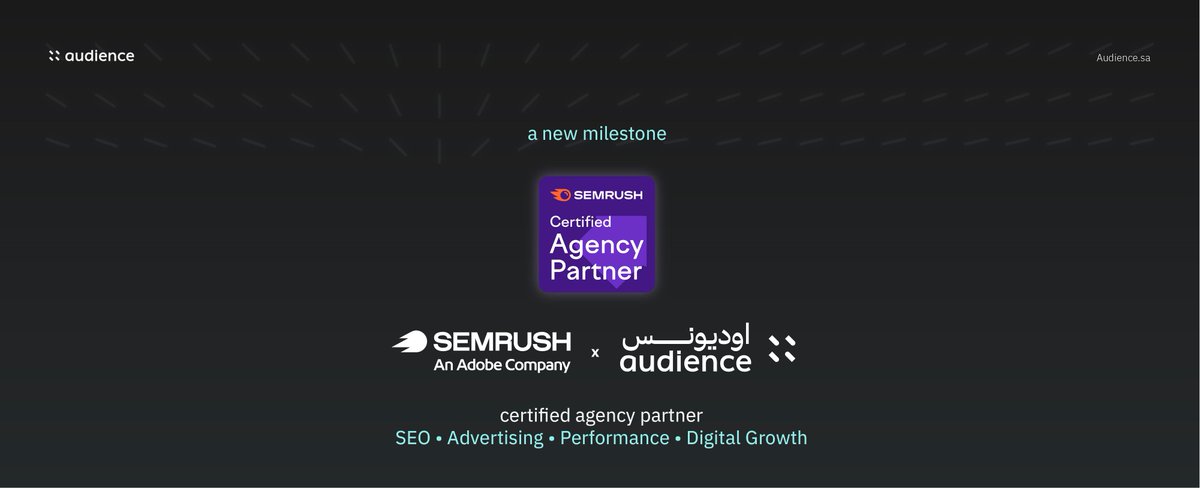 Audience_sa's tweet photo. إنجاز جديد في عالم الـ SEO نفخر فيه بـ أوديونس! 🚀
تم اعتمادنا رسمياً كشريك في الدليل الرسمي لـ Semrush Agency Partners 🌐

ليش هذا الخبر استثنائي؟ بلغة الأرقام:
1️⃣ إحنا واحدة من 3 وكالات فقط كشركاء عندهم مكاتب وتواجد فعلي داخل السعودية 🇸🇦
2️⃣ نتصدر القائمة بـ أعلى تقييم (Agency Score) بـ 4.9/5 ⭐️🔥

الصدارة دايماً ملعبنا.. شكراً لثقتكم المستمرة! 👇
https://t.co/45wIr26Qz3

#أوديونس #السعودية #التسويق_الرقمي #SEO #Semrush