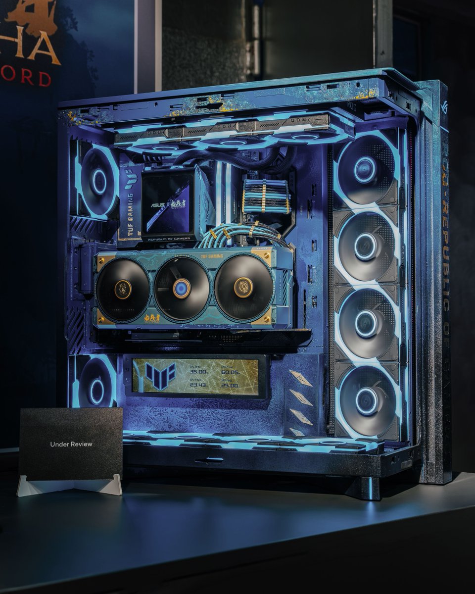ASUS_ROGUK's tweet photo. Live at #Gamescom2026: the TUF Gaming Radeon™ RX 9070 XT Onimusha Special Edition, inspired by the Oni Gauntlet from Onimusha: Way of the Sword.

Matched with a blackened, crimson-gold case mod for pure energy🩸

👉🏻 https://t.co/eRSzCqGFIW
👉🏻 https://t.co/HJtAPklbkJ https://t.co/WztkNRiKOf