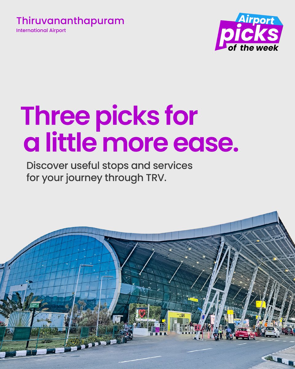 TRV_Airport_Off's tweet photo. Arrive with ease. Find your way. Make the wait worthwhile.

This week’s #AirportPicks highlights useful experiences for the journey through #ThiruvananthapuramAirport.

#TRV #PassengerExperience https://t.co/ySGUOJ2mHt
