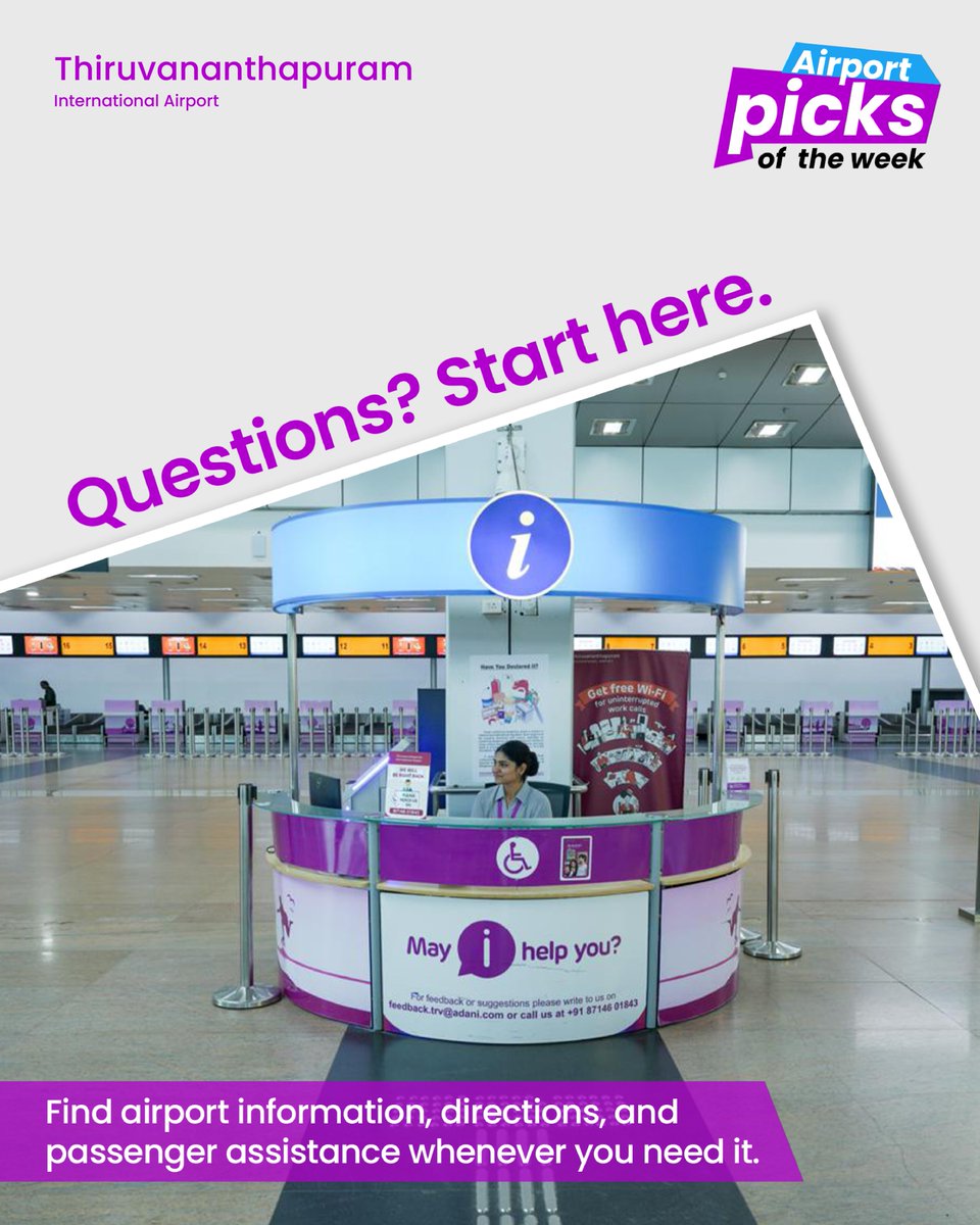 TRV_Airport_Off's tweet photo. Arrive with ease. Find your way. Make the wait worthwhile.

This week’s #AirportPicks highlights useful experiences for the journey through #ThiruvananthapuramAirport.

#TRV #PassengerExperience https://t.co/ySGUOJ2mHt